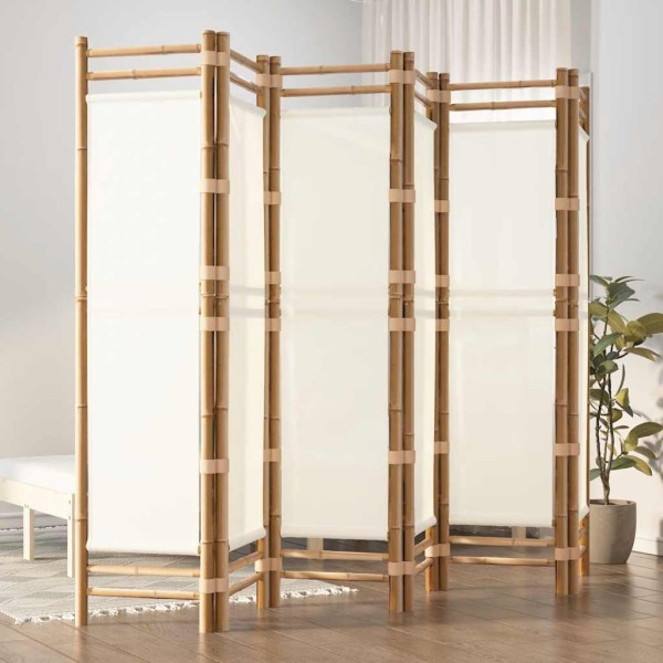 Folding room divider, 6 parts, 240cm, bamboo/canvas