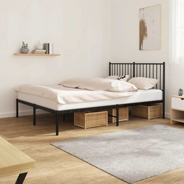 Metal bed frame with headboard, black, 140x200cm