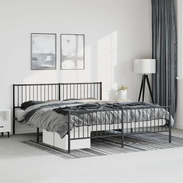 Bed frame with headboard/footboard, black, 183x213cm, metal