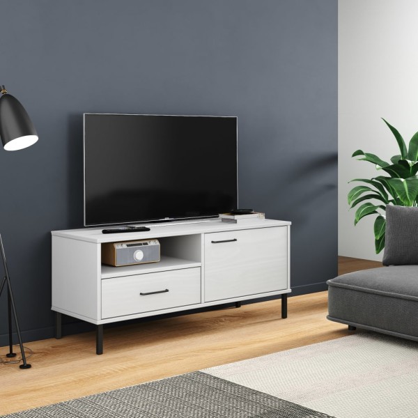 TV cabinet with legs, white, solid pine, OSLO