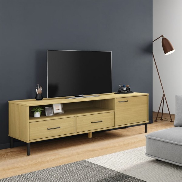 TV cabinet with legs, brown, solid pine, OSLO