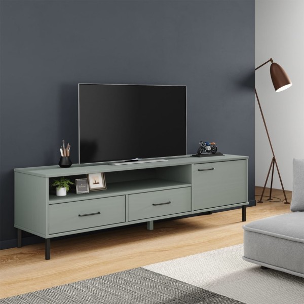 TV cabinet with legs, gray, solid pine, OSLO