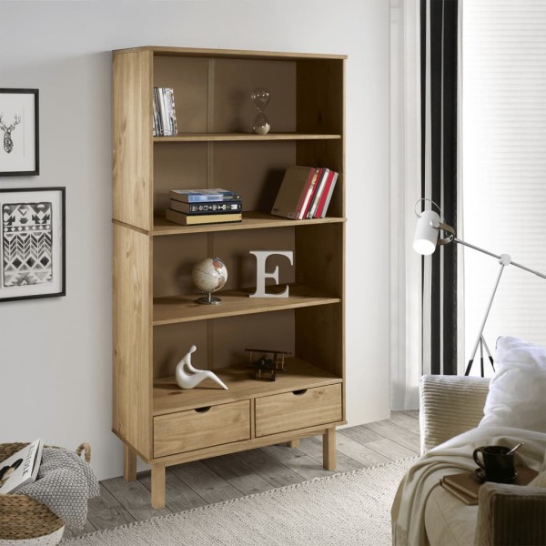 Bookcase with 2 drawers OTTA, brown, solid pine wood