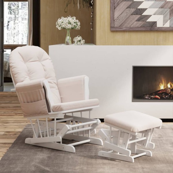 Rocking chair with footrest, light pink color, fabric