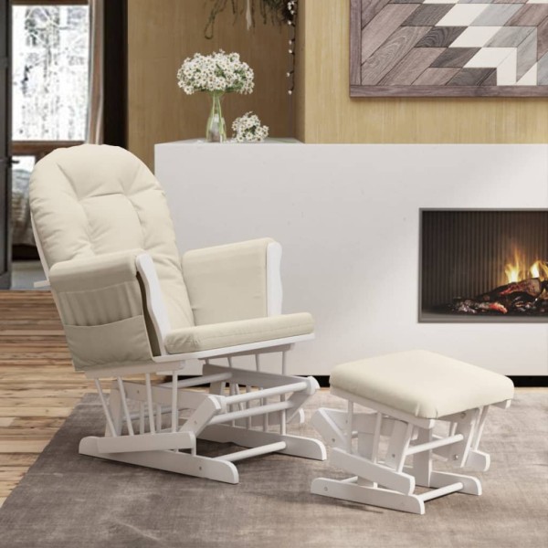 Rocking chair with footrest, cream white color, fabric