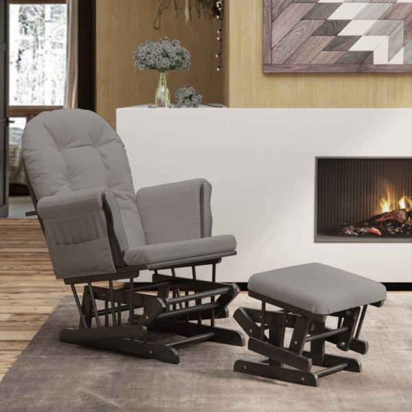 Rocking chair with footrest, light gray color, fabric