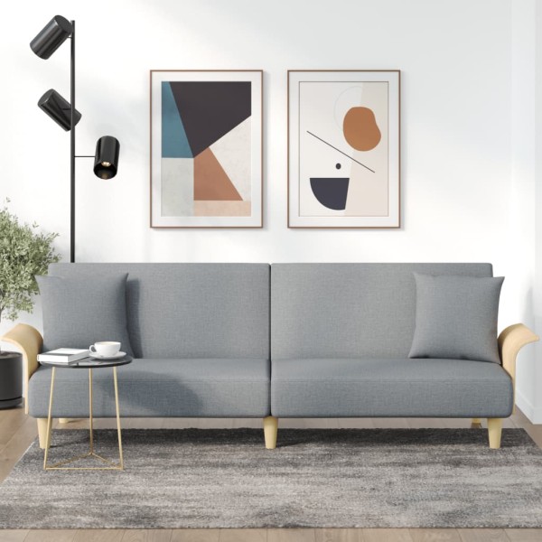 Sofa-bed with armrests, light gray color, fabric