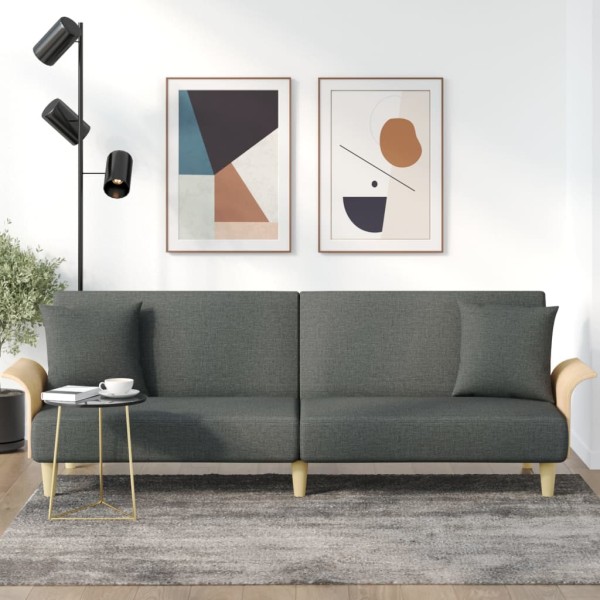 Sofa-bed with armrests, dark gray, fabric