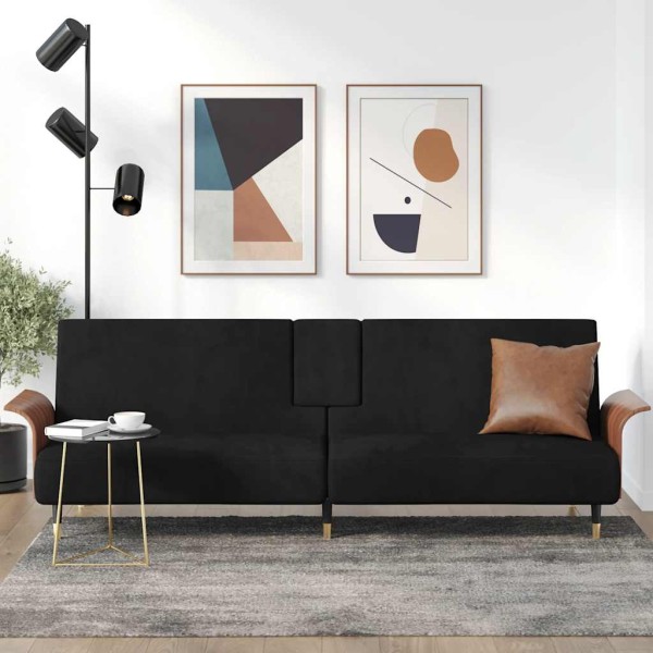 Sofa-bed with cup holders, black, velvet