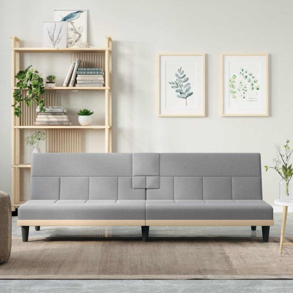 Sofa-bed with cup holders, light gray, fabric
