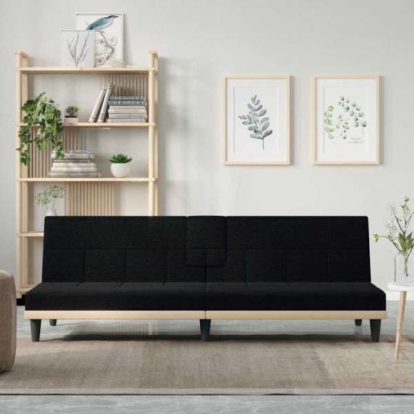 Sofa-bed with cup holders, black, fabric