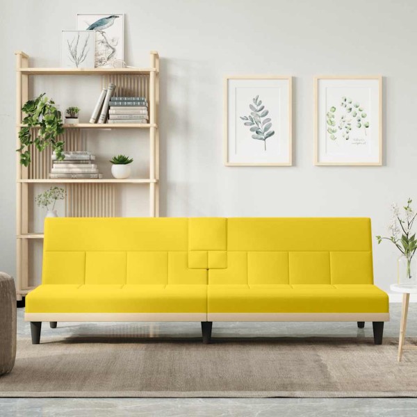 Sofa-bed with cup holders, light yellow, fabric