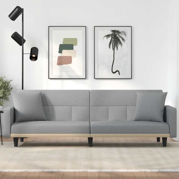 Sofa-bed with cushions, light gray color, fabric