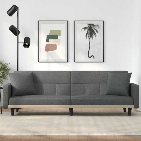 Sofa-bed with cushions, dark gray, fabric
