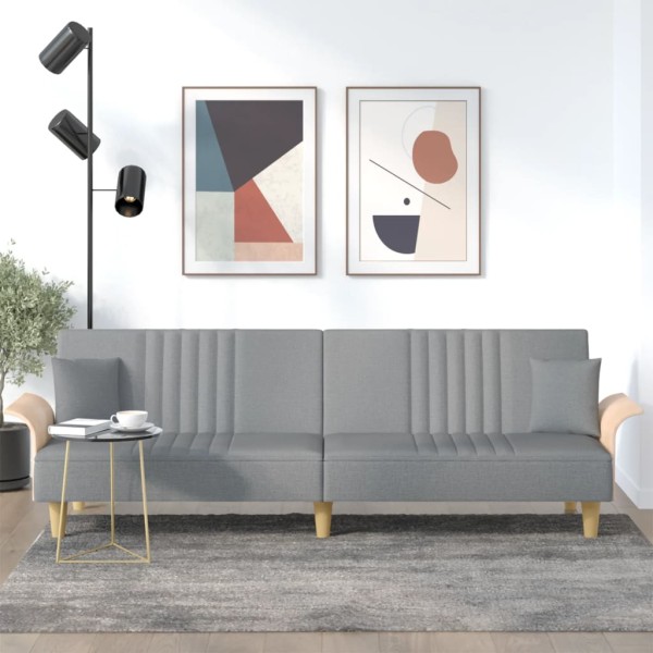 Sofa-bed with armrests, light gray color, fabric