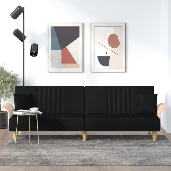 Sofa-bed with armrests, black, fabric