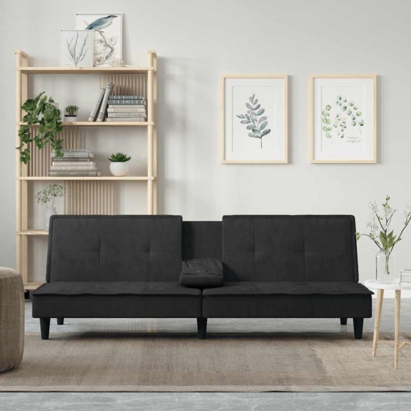 Sofa-bed with cup holders, black, velvet