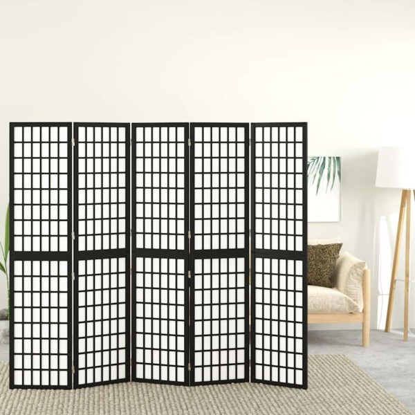 Room partition, black, 5 segments, 200x170cm, Japanese