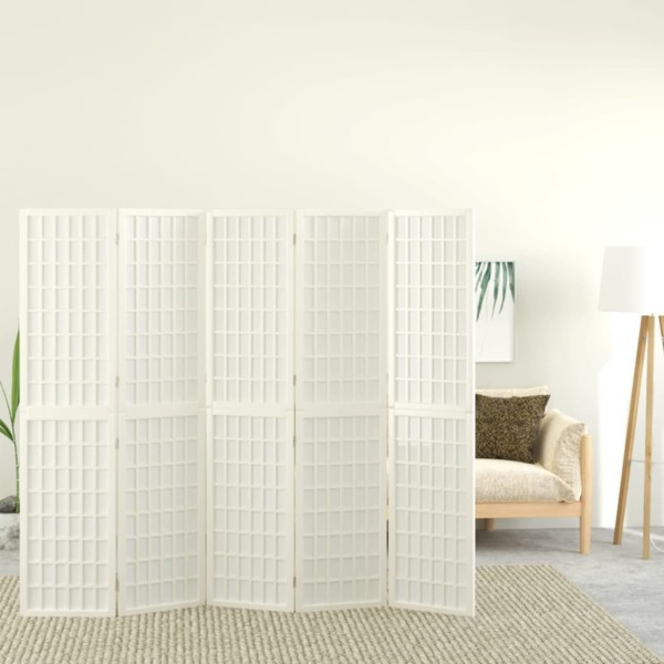 room partition, folding, 5 panels, Japanese, 200x170cm, white