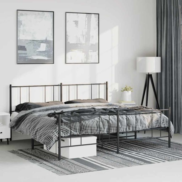 Bed frame with headboard/footboard, black, 183x213cm, metal
