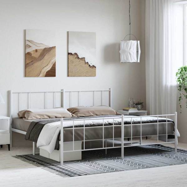 Bed frame with headboard/footboard, white, 193x203cm, metal