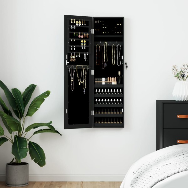 Mirror jewellery cabinet, black, 30x8,5x106cm, wall