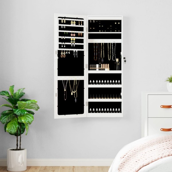 Mirror jewellery cabinet with LED lighting, white
