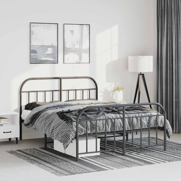 Bed frame with headboard/footboard, black, 150x200cm, metal