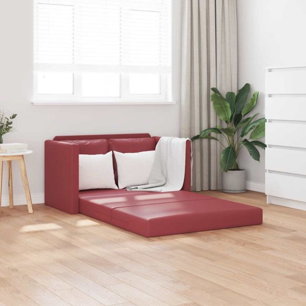 Grindų sofa-lova, 2-1, vyno, 112x174x55cm, dirbtinė oda