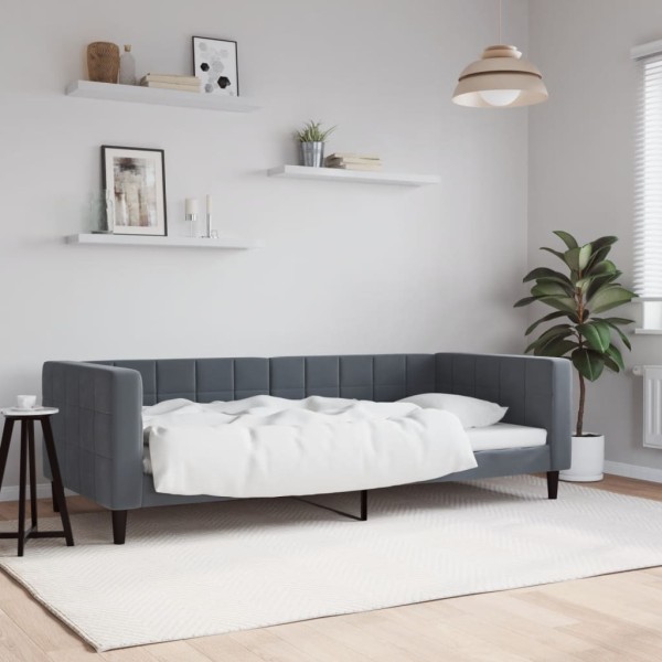 Bed, dark gray, 90x200cm, velvet