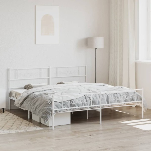 Bed frame with headboard/footboard, white, 200x200cm, metal