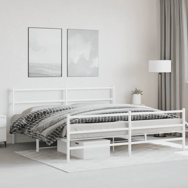 Bed frame with headboard/footboard, white, 200x200cm, metal