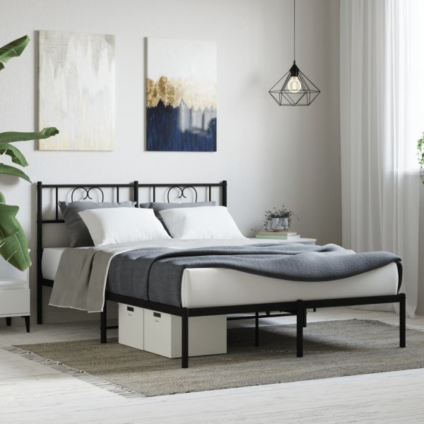 Metal bed frame with headboard, black, 140x190cm