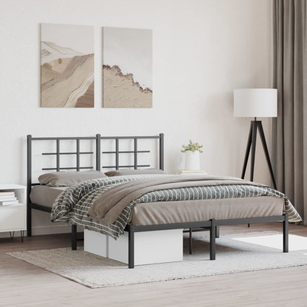 Metal bed frame with headboard, black, 140x200cm