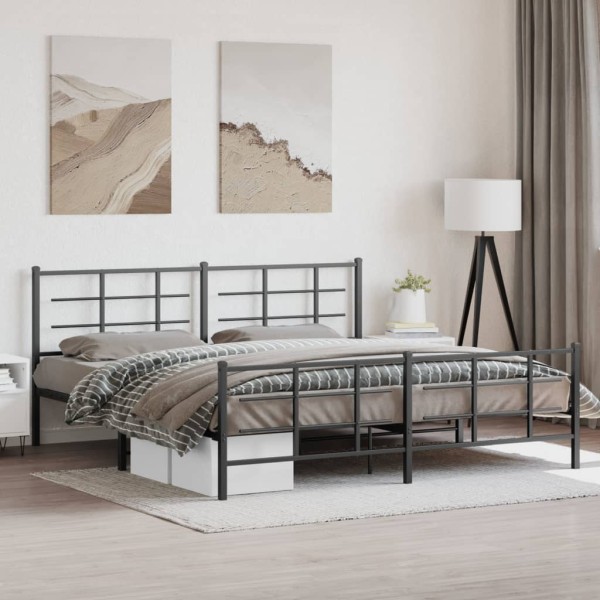 Bed frame with headboard/footboard, black, 193x203cm, metal