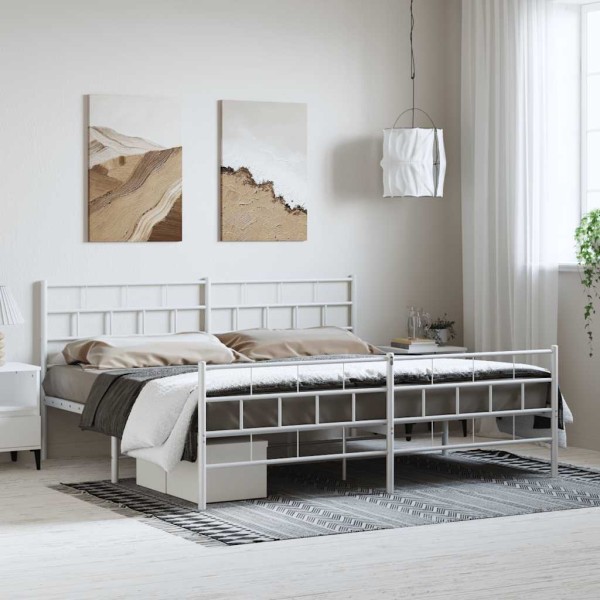 Bed frame with headboard/footboard, white, 183x213cm, metal