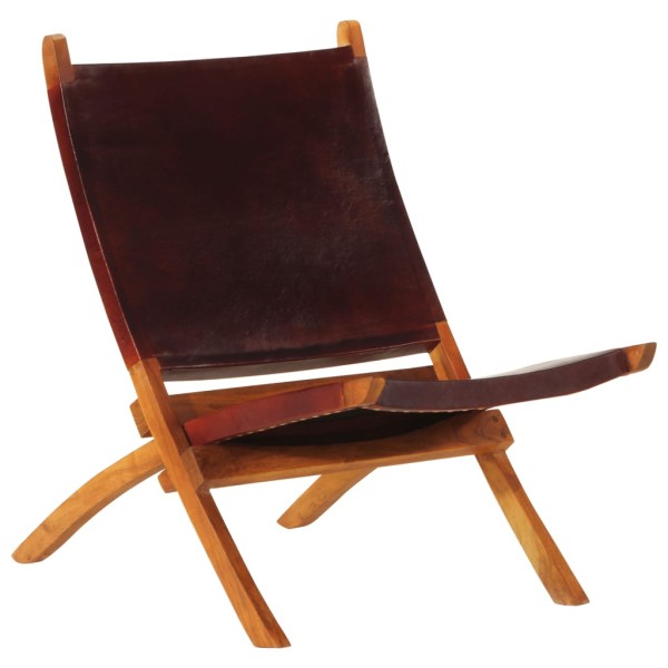 Folding lounge chair, dark brown, genuine leather