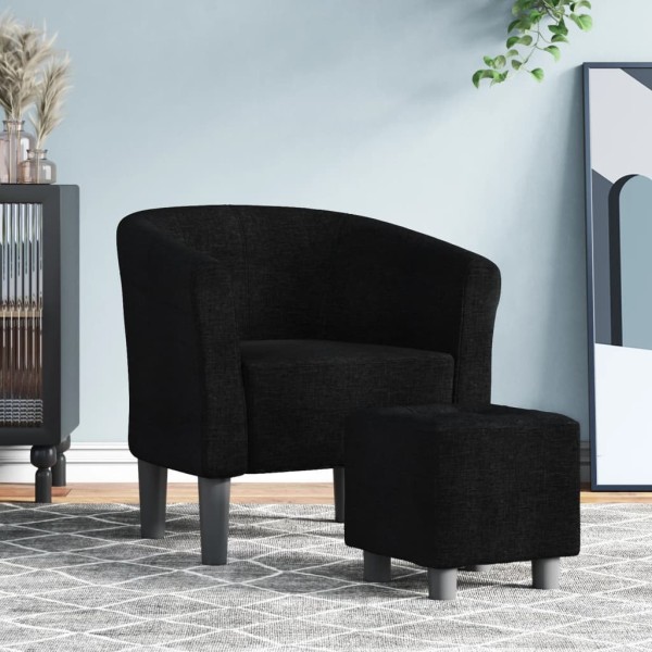 Armchair with footrest, black, fabric