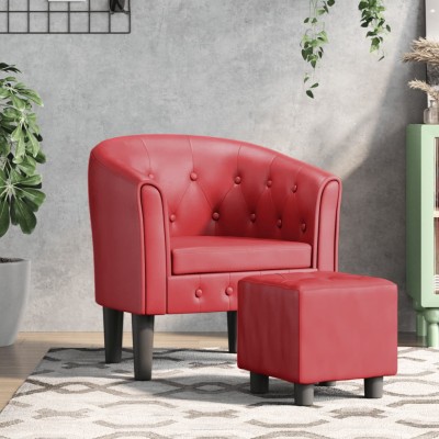 Armchair with footrest, red...