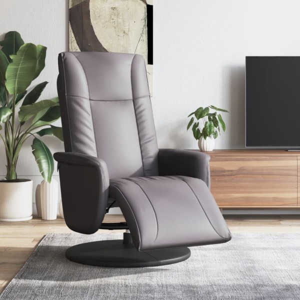 Reclining chair with footrest, gray color, artificial leather