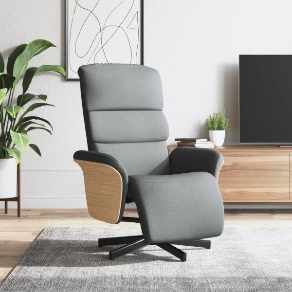 Reclining chair with footrest, light gray color, fabric