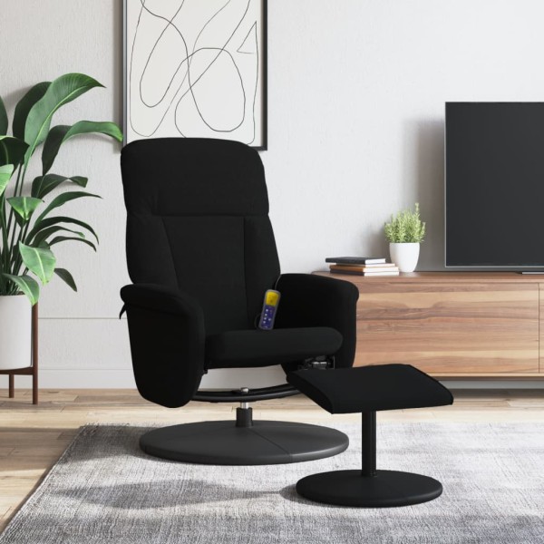 Reclining massage chair with footrest, black, velvet