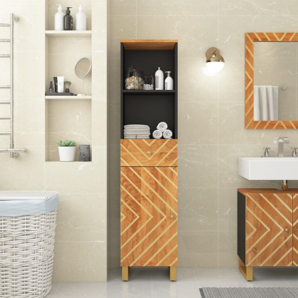Bathroom cabinet, brown and black, 38x33.5x160cm, solid mango