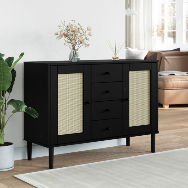 Side cabinet SENJA, black, 112x40x80cm, solid pine