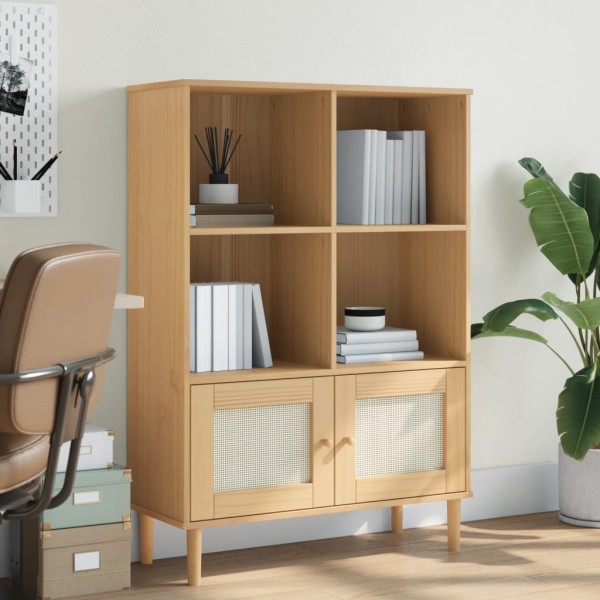 Bookcase SENJA, brown, 90x35x130cm, solid pine wood
