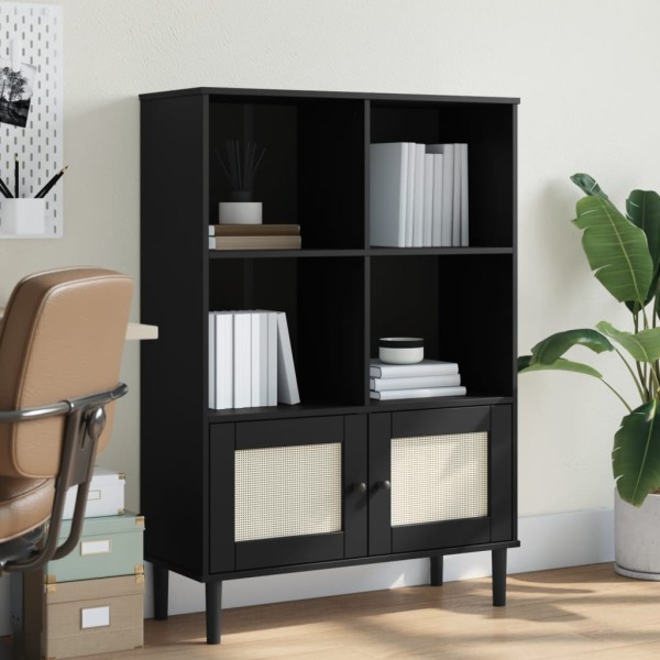 Bookcase SENJA, black, 90x35x130cm, solid pine wood