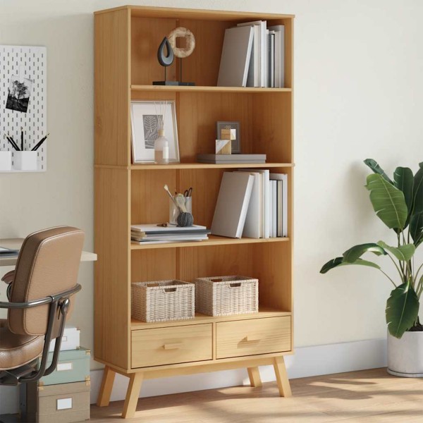 Bookcase OLDEN, 4 shelves, brown, solid pine wood