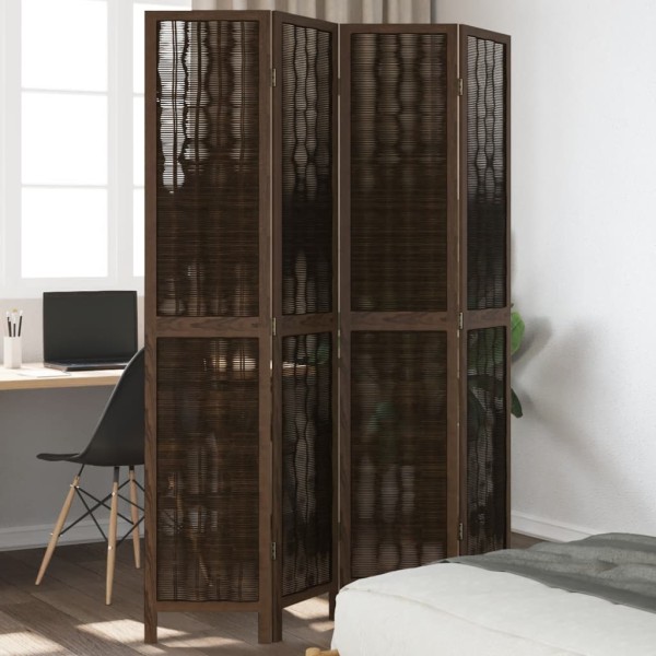 Room divider, 4 segments, dark brown, paulownia