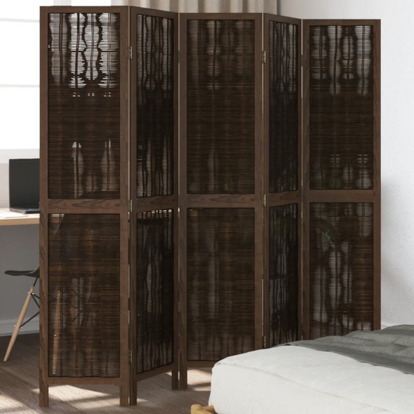 Room divider, 5 segments, dark brown, paulownia