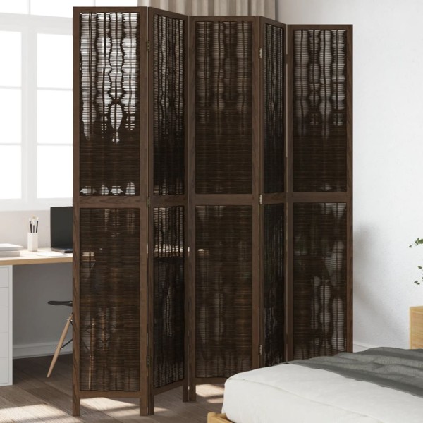 Room divider, 5 segments, dark brown, paulownia